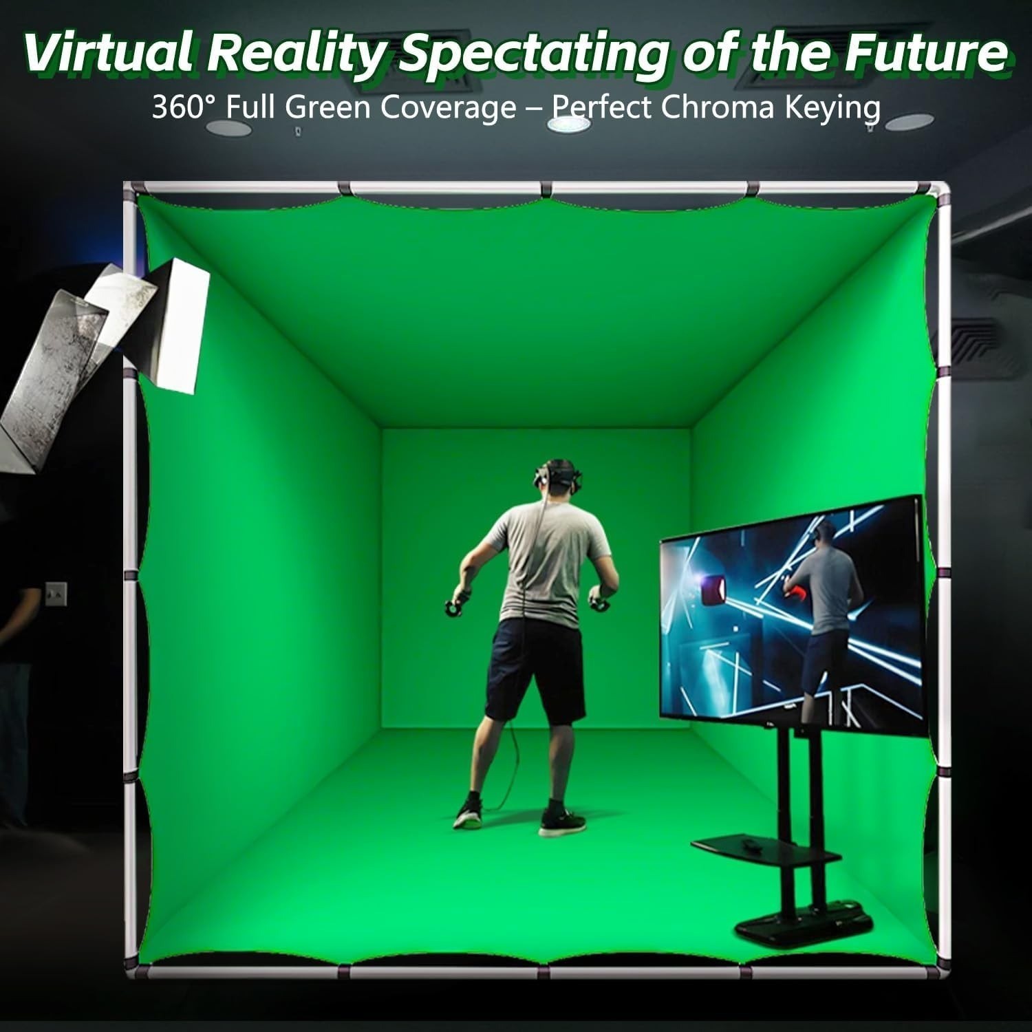 7.9ft x 7.9ft Green Screen Backdrop with Stand for Photo Studio Video Shooting