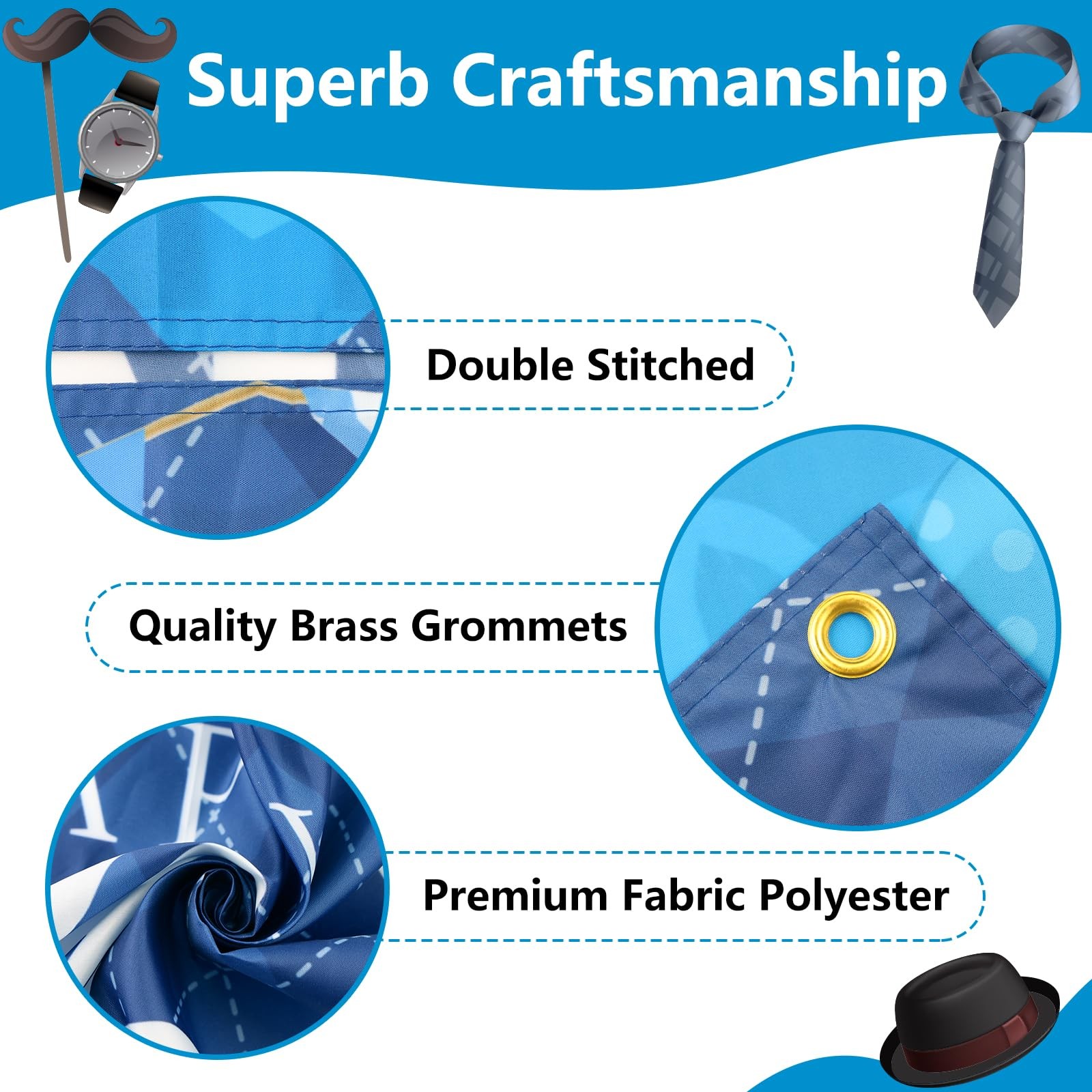 Large Fathers Day Banner Decorations 72″ x 48″ Happy Father’s Day Backdrop Blue