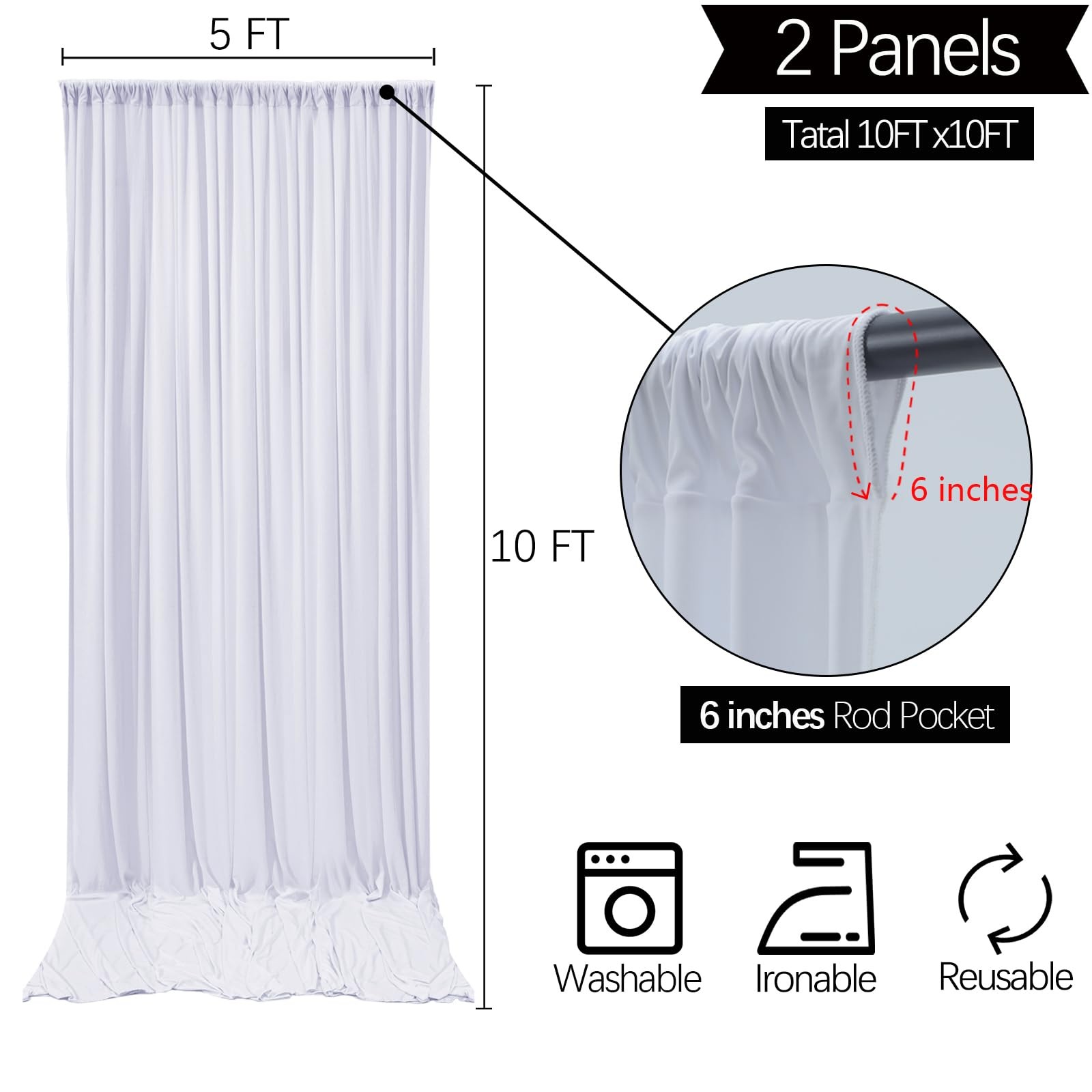 10x10FT White Backdrop Curtain for Wedding 5ft X 10ft (2 Panels),