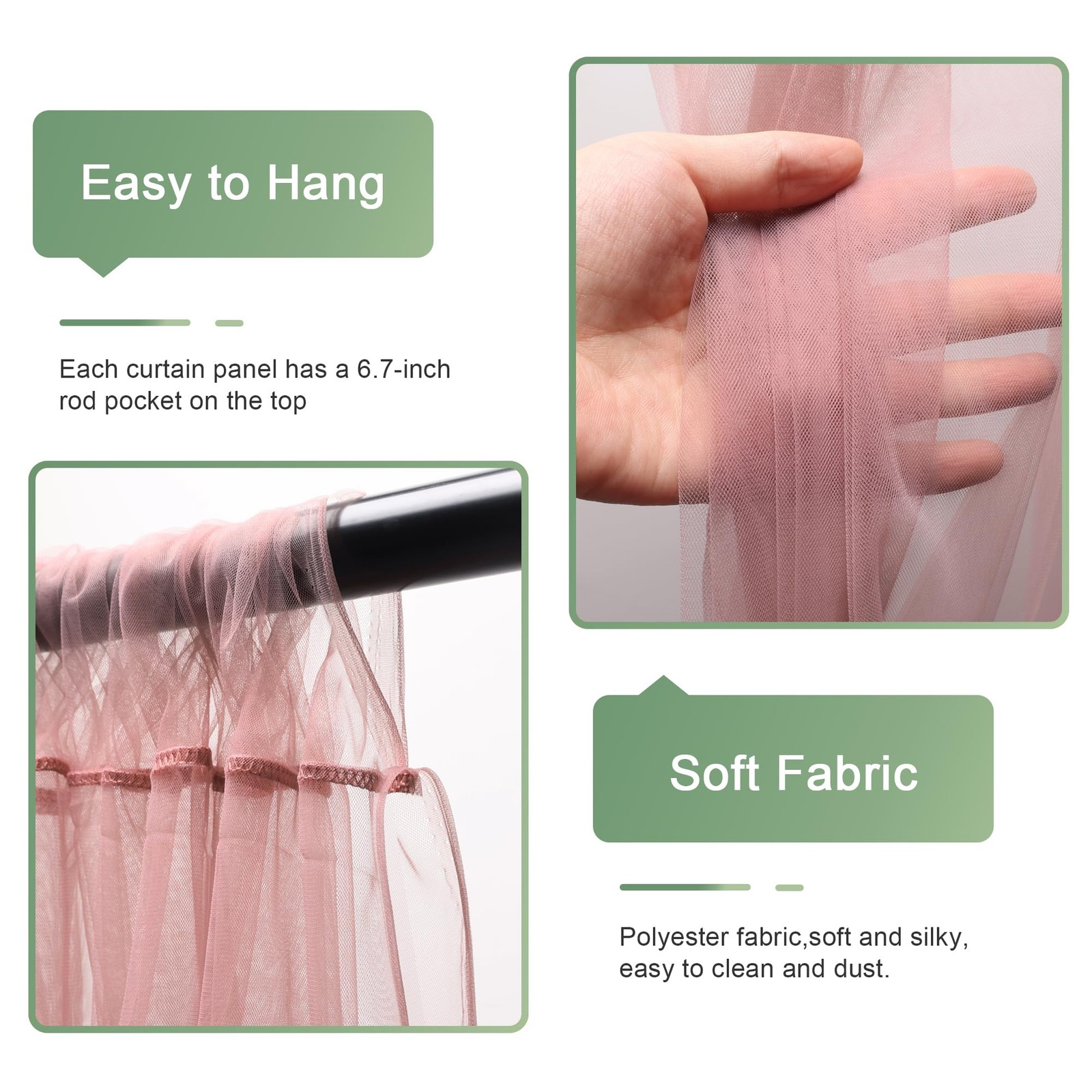 Tulle Backdrop Curtain Lights String 10×8 Ft Dusty Rose Sheer 2 Panels