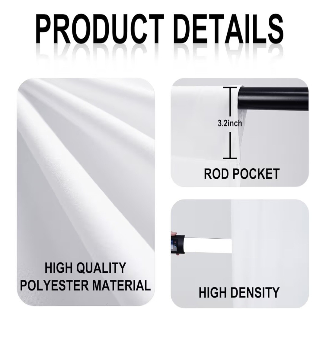White Polyester 8FTx10FT Photo Backdrop, Machine Washable, Rod Pocket