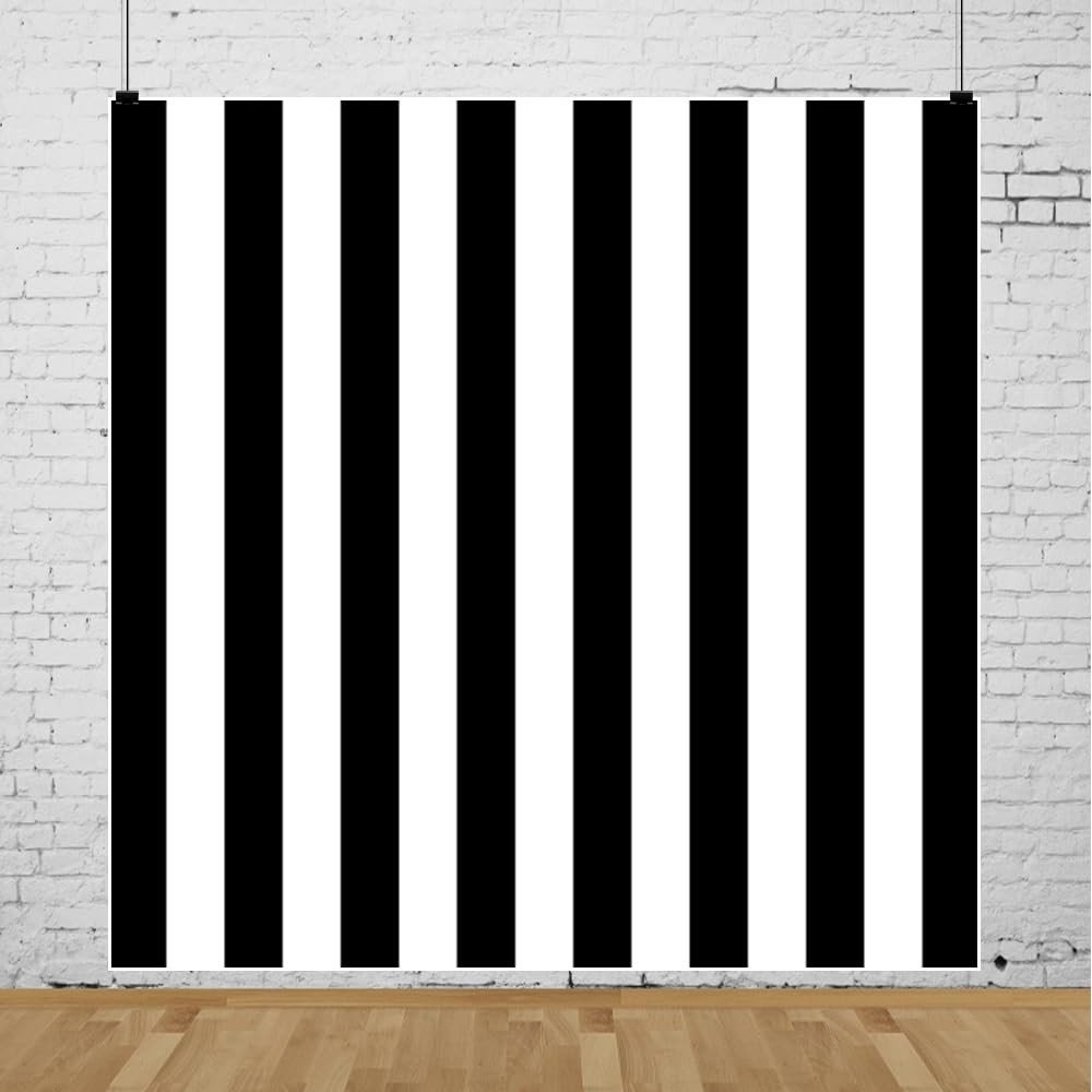 8x8ft Black White Stripe Photography Backdrop Happy Birthday Summer Studio