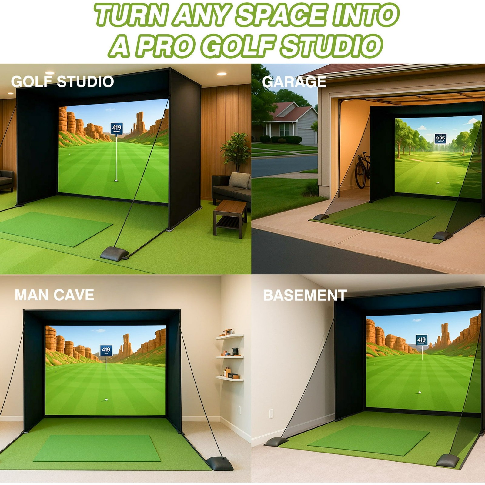10 x 8 ft Golf Simulator Enclosure With Impact Screen Indoor Golf Training Cage