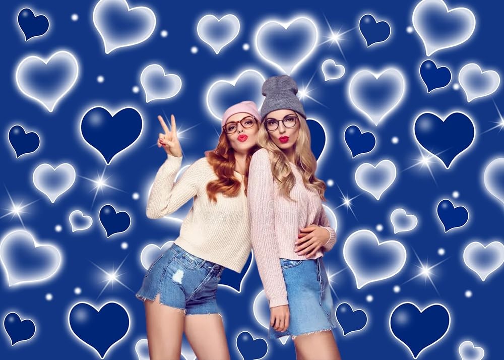 Royal Blue Early 2000s Heart Photo Backdrop 10x8FT Glitter Love Heart Congrat…