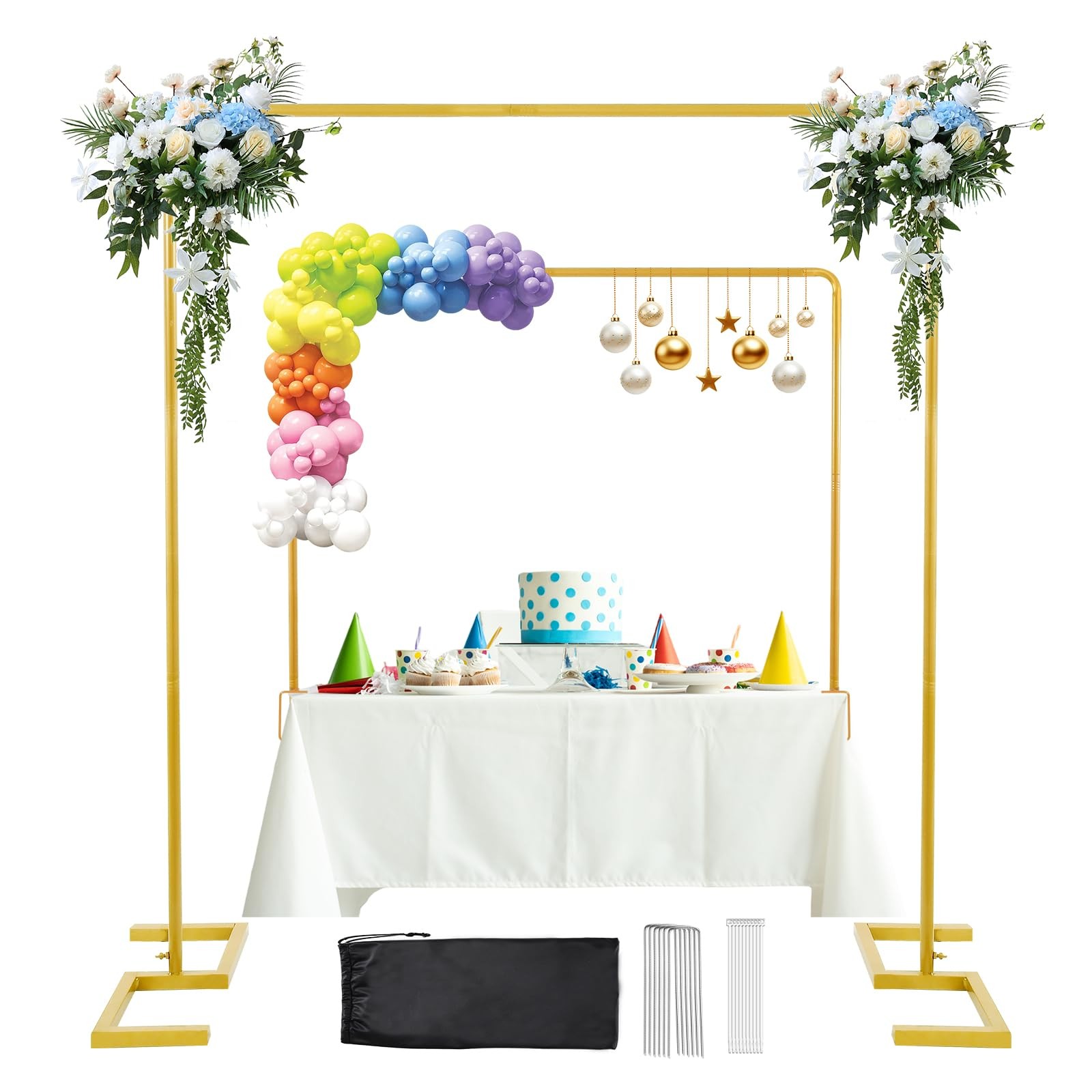 8.2FT x 8FT Backdrop Stand Heavy Duty with Base, Gold Portable Adjustable Pip…