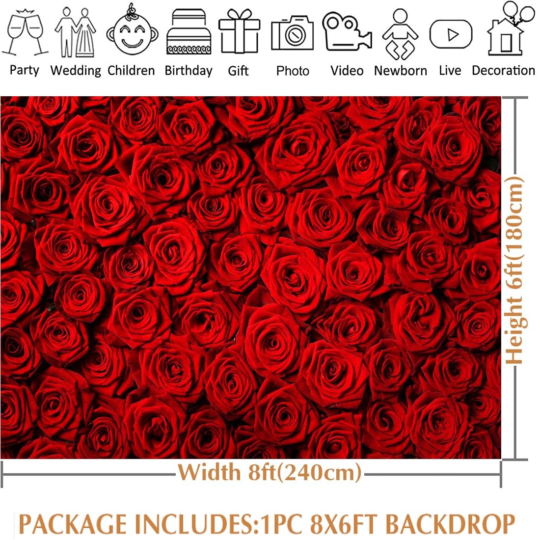 Valentine’s Day Backdrop Rose Flower Wall Photo Background Red Rose Wedding Brid