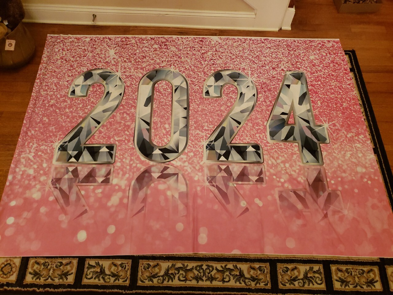 AIBIIN Pink and Silver Glitter Happy Backdrop Sparkle Hello 2024