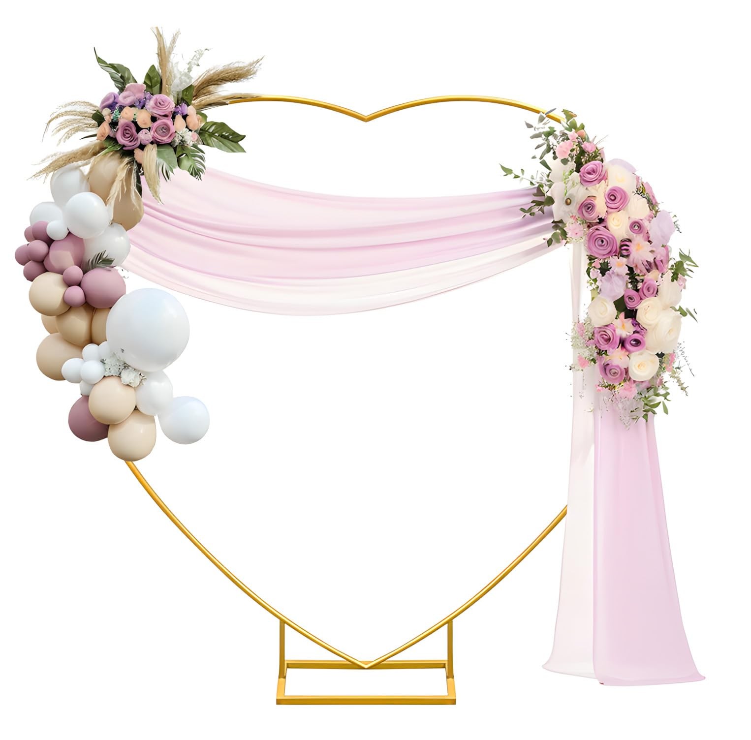 IKULE 2M Gold Heart Shape Wedding Metal Arch Backdrop for Party, Graduation