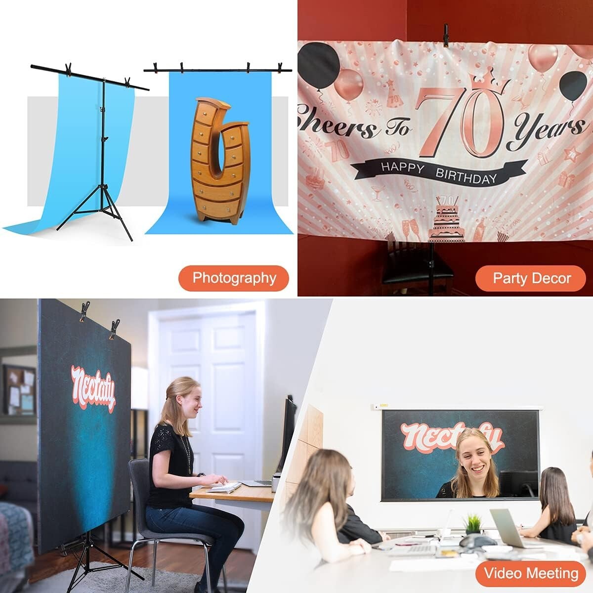 T-Shape Backdrop Stand Kit, 6.7ft x 5ft Adjustable Background Support
