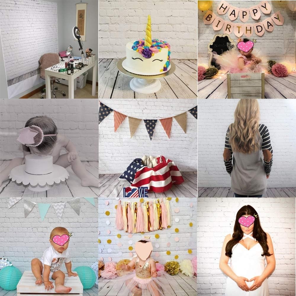 High-Quality 5x7ft Brick Wall with Gray Wooden Floor Photography Backdrop