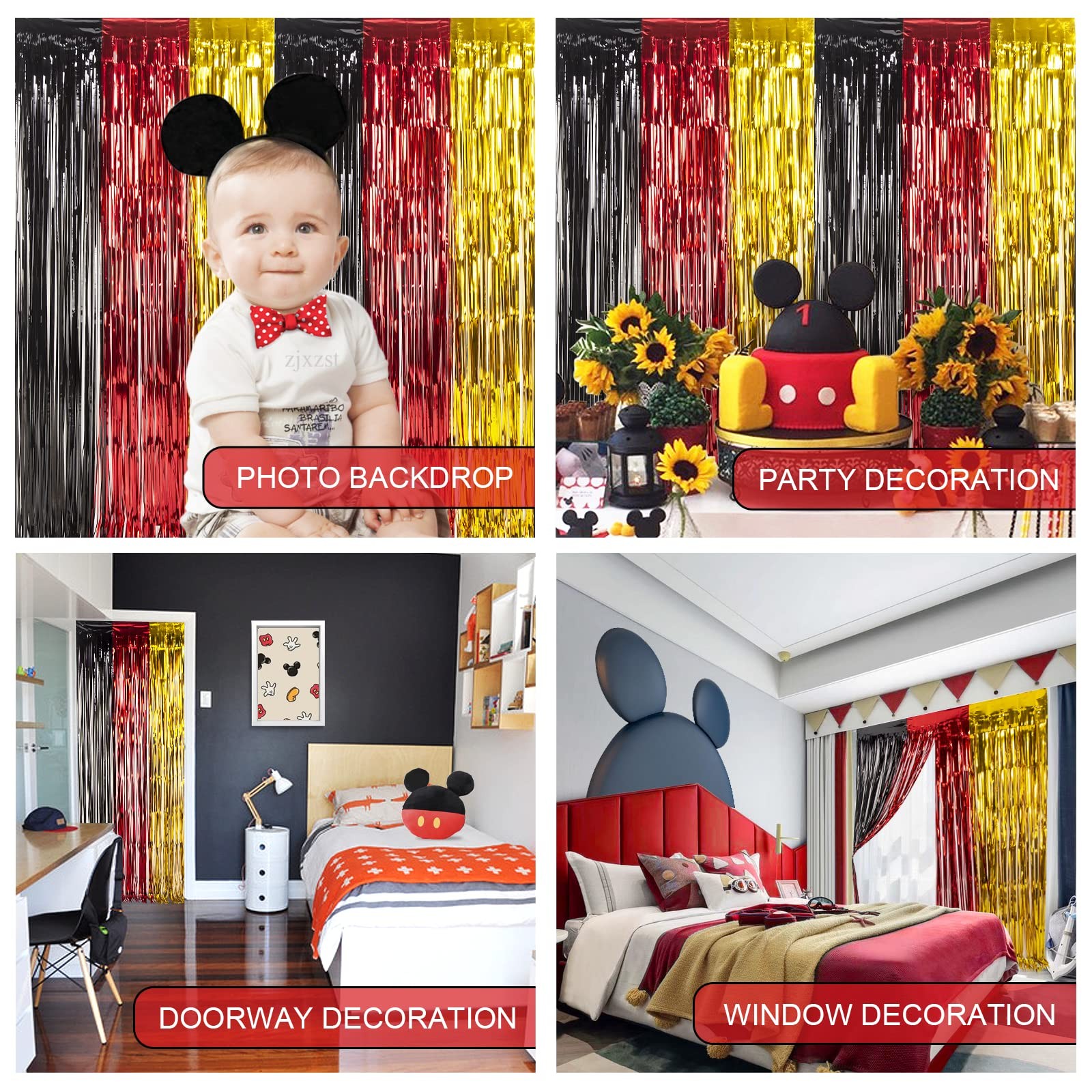 Cartoon Mouse Birthday Party Supplies | Tinsel Foil Fringe Curtains & Props