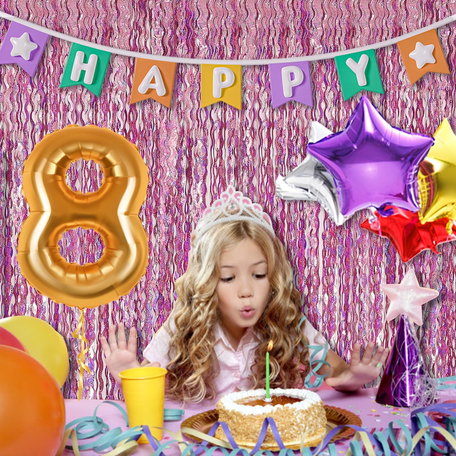 Pink Streamers Fringe Backdrop Party Decorations Tinsel Foil 2 Pack,
