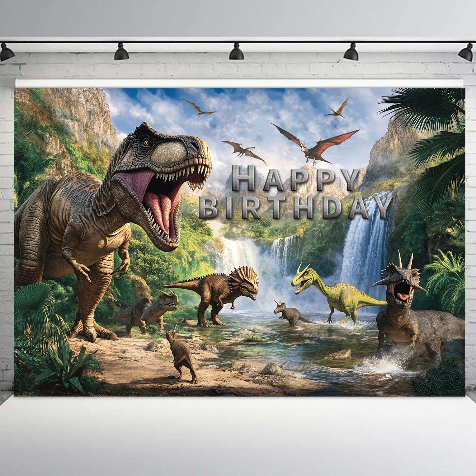10x8ft Happy Birthday Wild Animal Dinosaur Vinyl Backdrop Photo Background