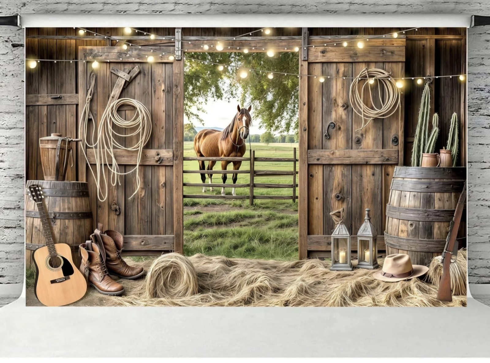 7x5ft Backdrop Cowboy Horse Barn Western Theme- NEW