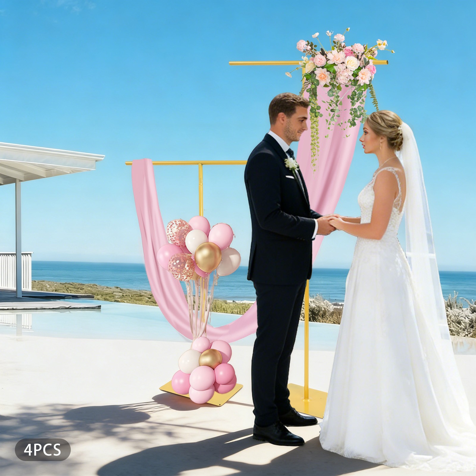 4 Pcs Wedding Backdrop Stands, Adjustable Height Backdrop Stands For Wedding