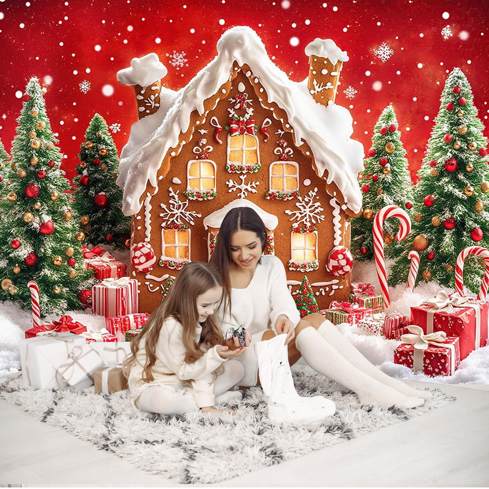 10x7FT Christmas Backdrop Gingerbread House Photo Xmas Holiday Photography