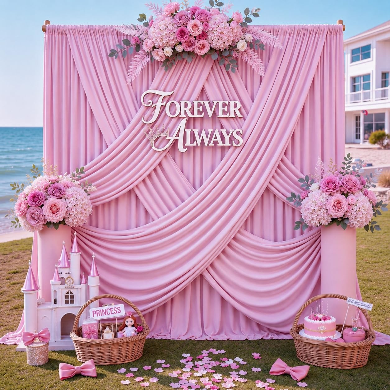 Pink Backdrop Curtains 12×10 Ft Wrinkle Free 2 Panels Photo Background Drapes