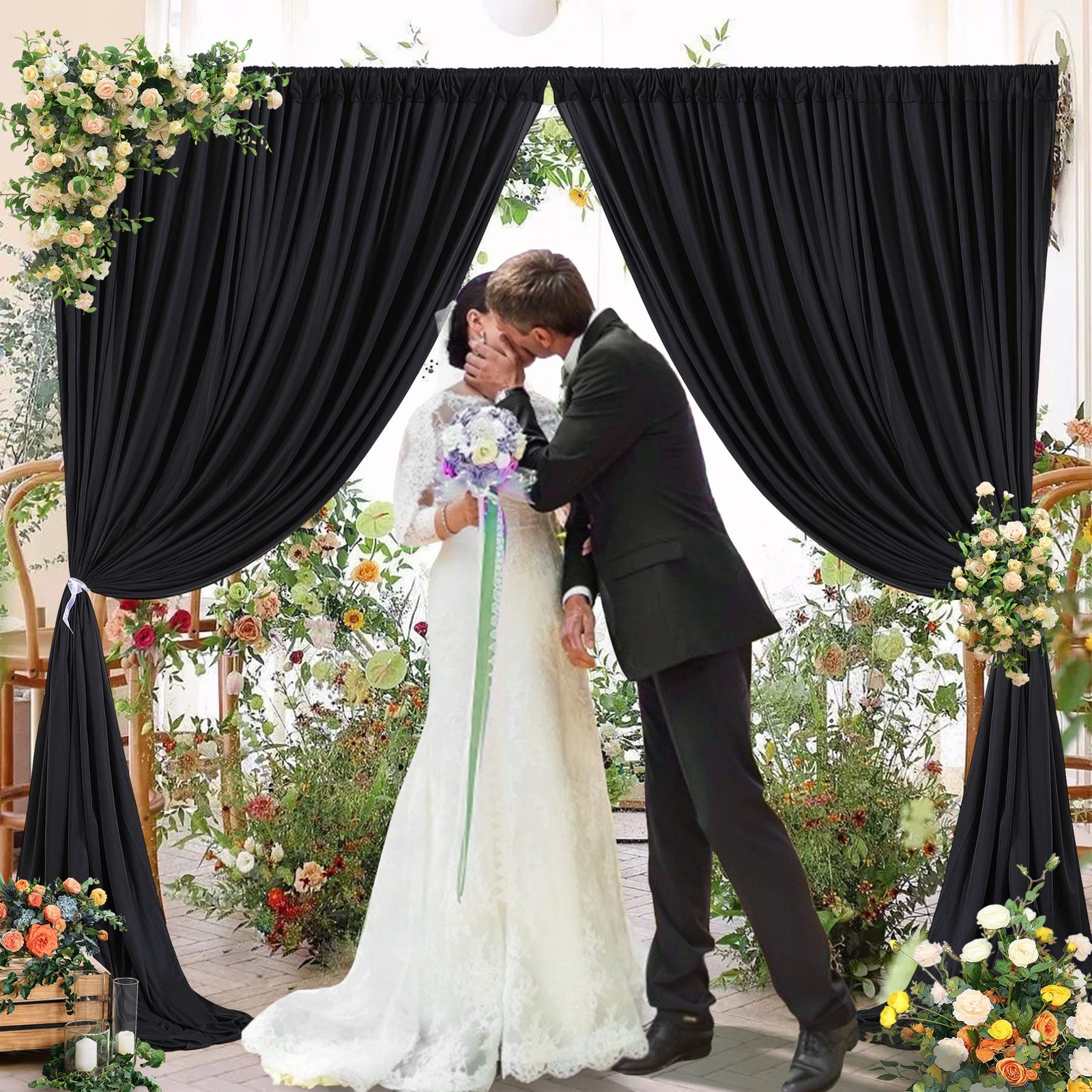 2 PCS 10×10 Ft Black Backdrop Curtains Wrinkle Free Polyester Drapes
