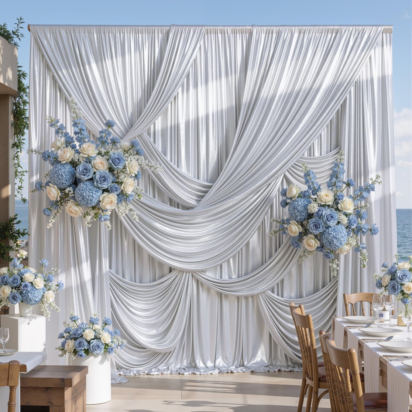 50x15FT Silver Sequin Backdrop Curtain Double W5′ x H15′(10 panels),