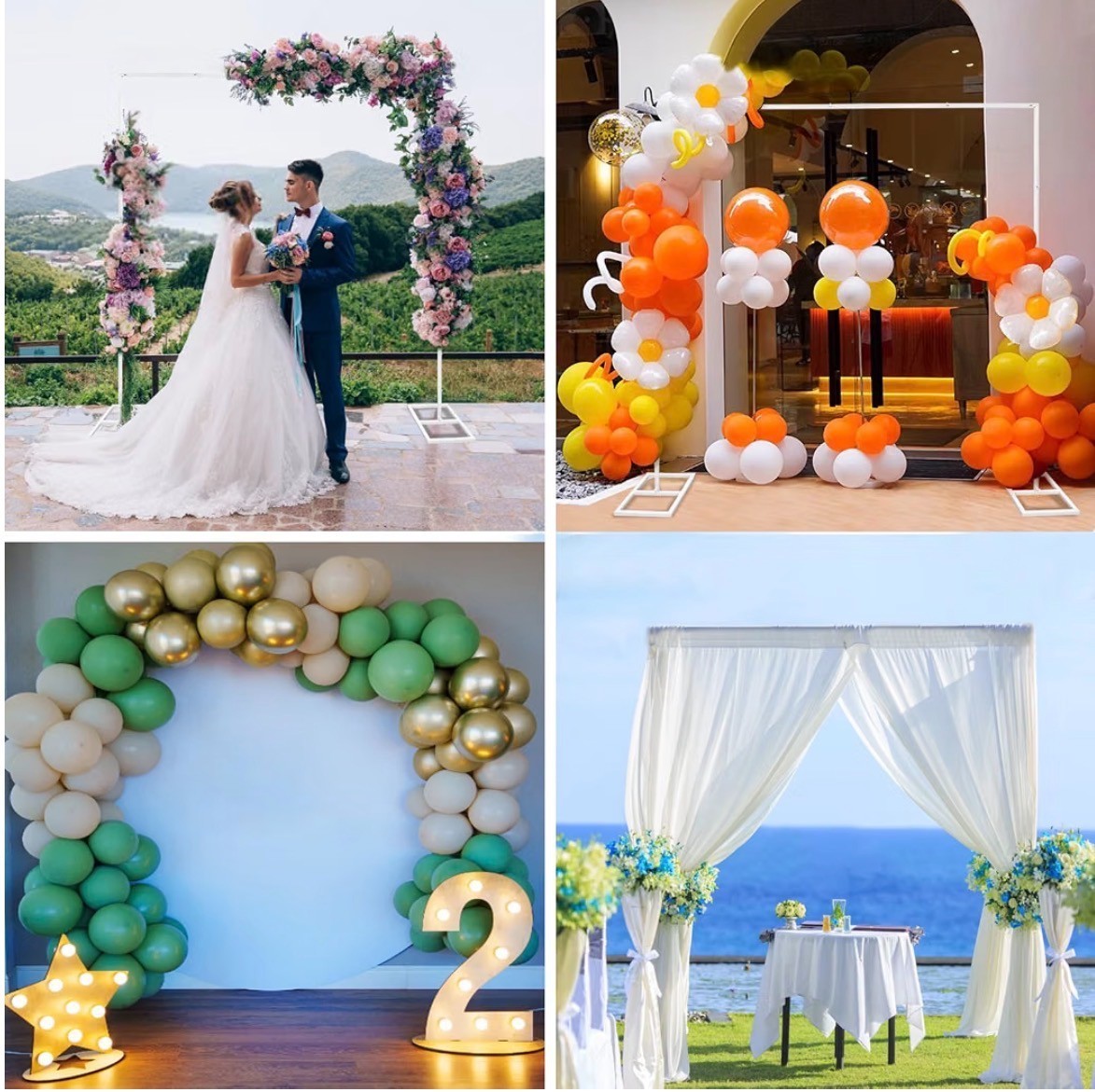 8.2FTx8.2FT White Adjustable Wedding Arch Backdrop Stand Square Tube Metal, NEW