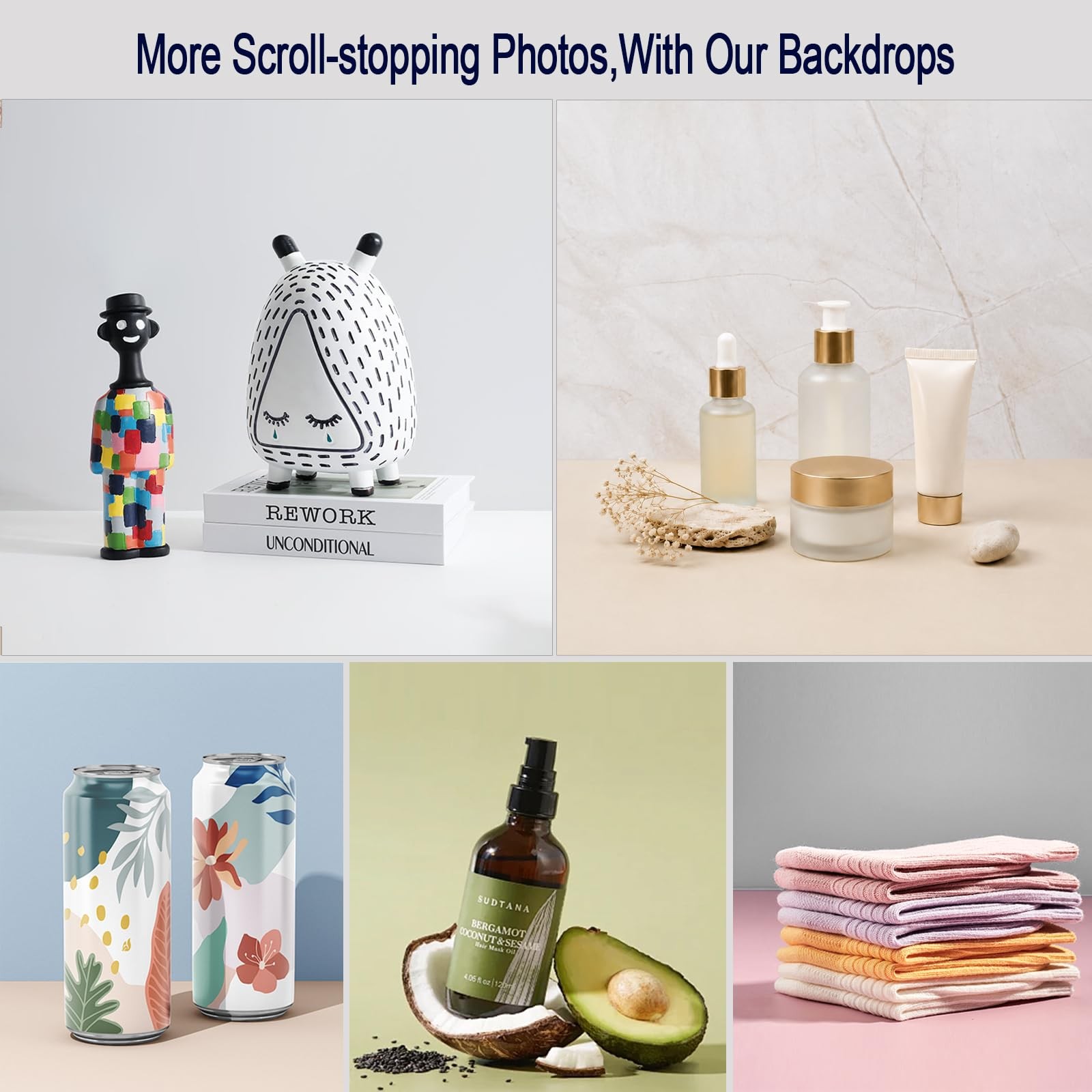 16.5×11.7 Inch Tabletop Photo Backdrop Kit 10 DoubleSided Backgrounds Food