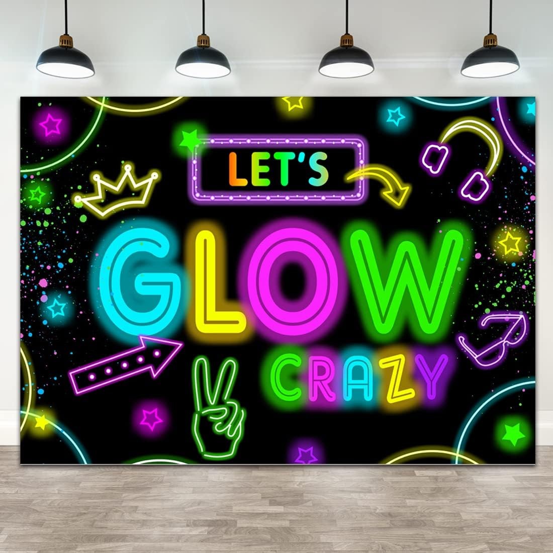 Wollmix Neon Glow Party Decorations Supplies Backdrop 7x5ft 7x5ft, Black