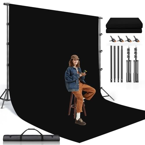 8.5X10 FT Photo Background Stand with 10X12 FT Black Backdrop Stand + Black