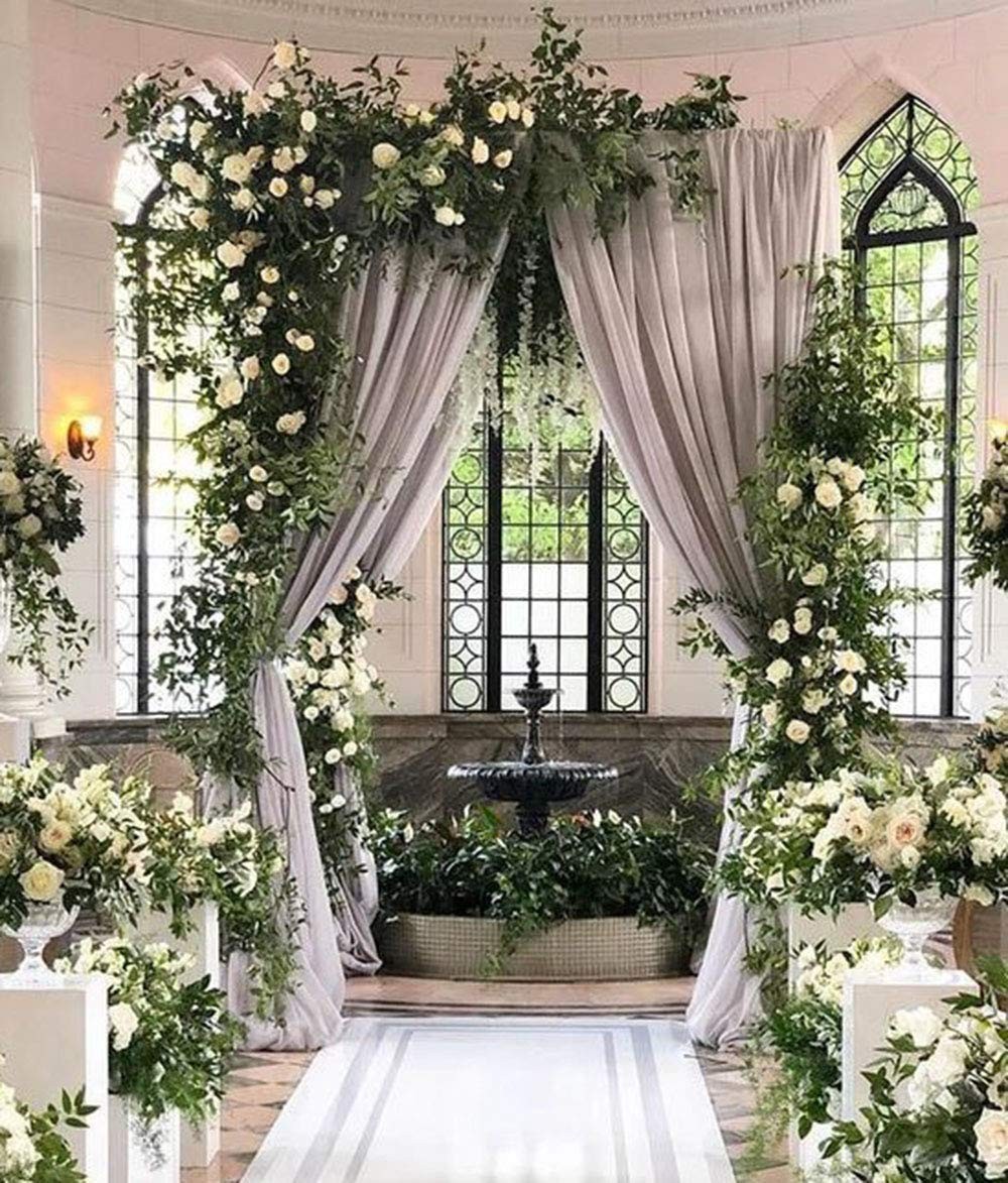 2 Panels 5×10 Ft Grey Polyester Wedding Backdrop Curtain Party Photo Drape
