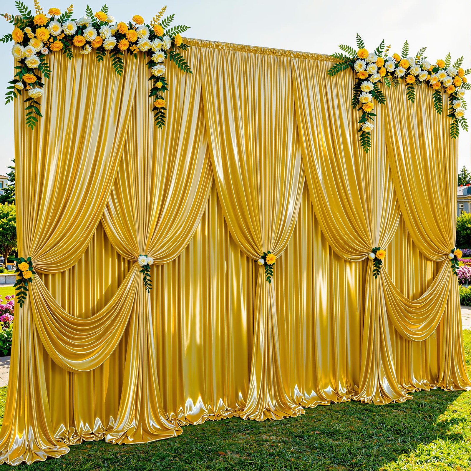 40x10ft Dark Gold Glitter Backdrop Curtain for W5 x H10′(8 Panels),