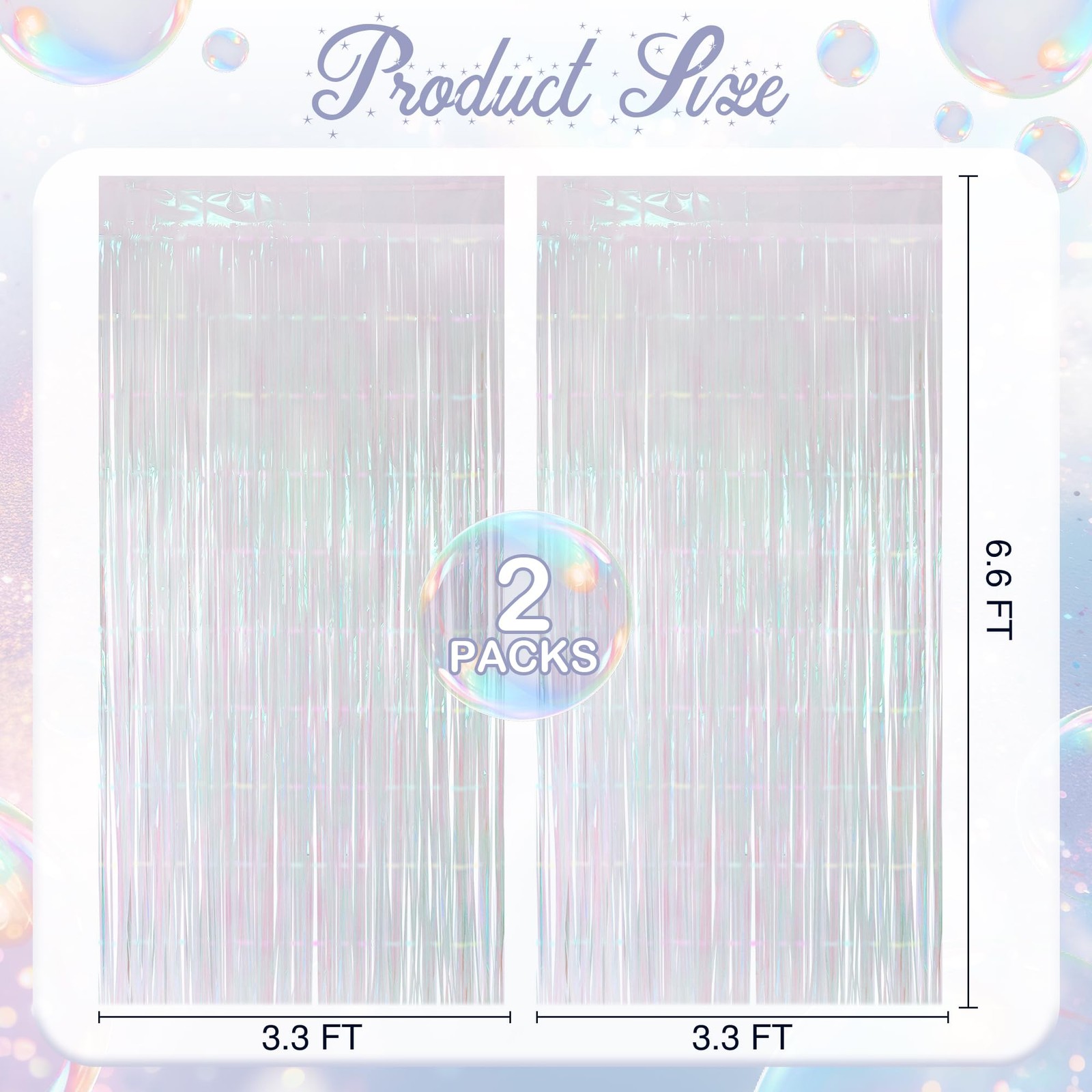 2 Pack White Iridescent Streamers Backdrop, 3.3×6.6ft Foil 2 Pack,