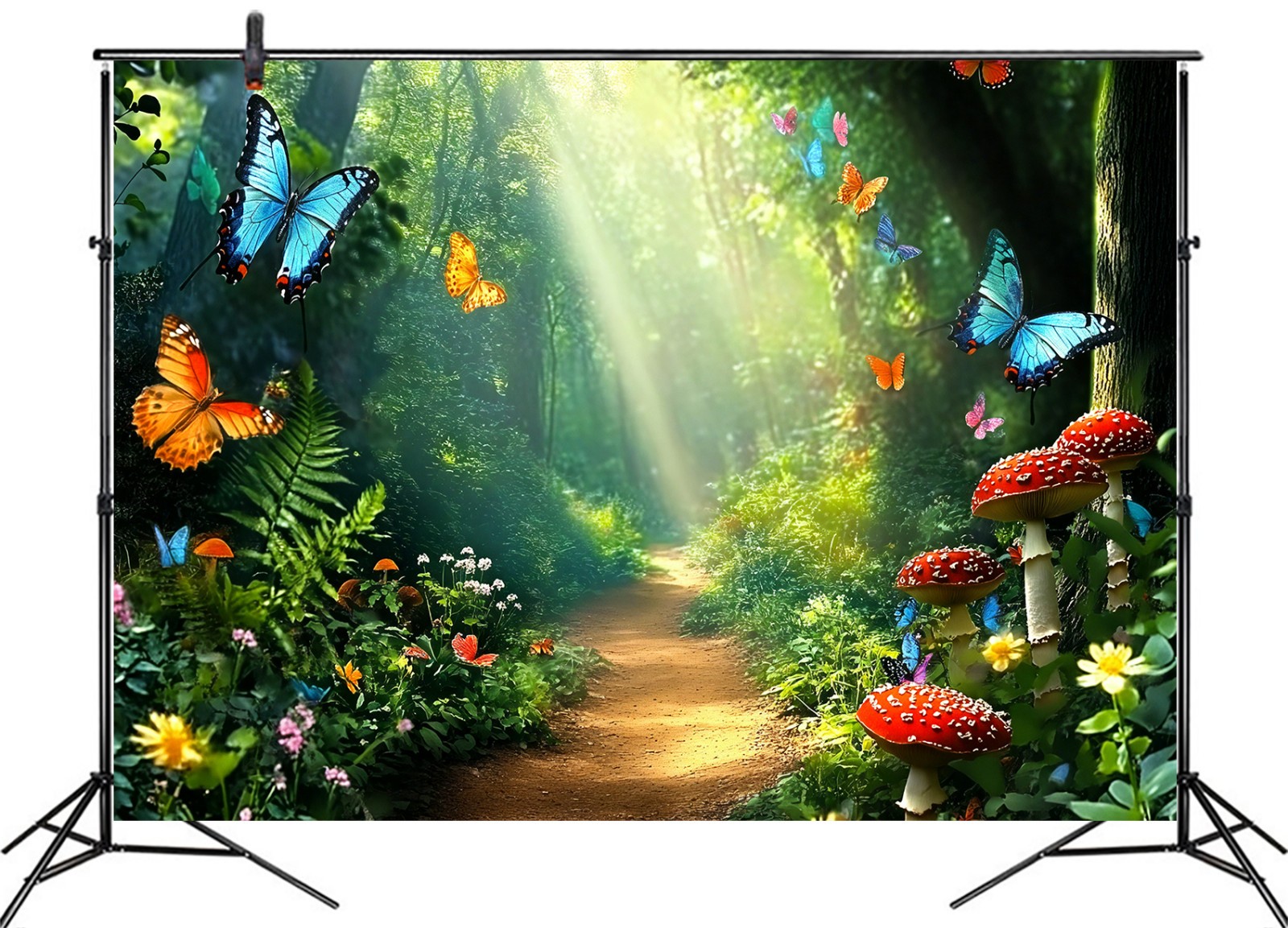 10x8ft Spring Butterfly Mushroom Green Forest Vinyl Backdrop Photo Background