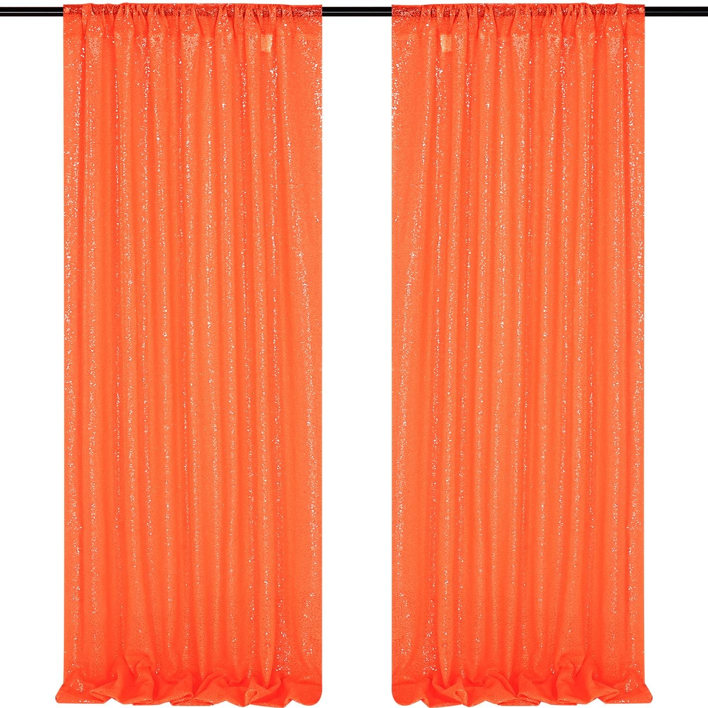 Orange Sequin Backdrop Curtains 2 Panels 2x8ft Glitter Party Decor
