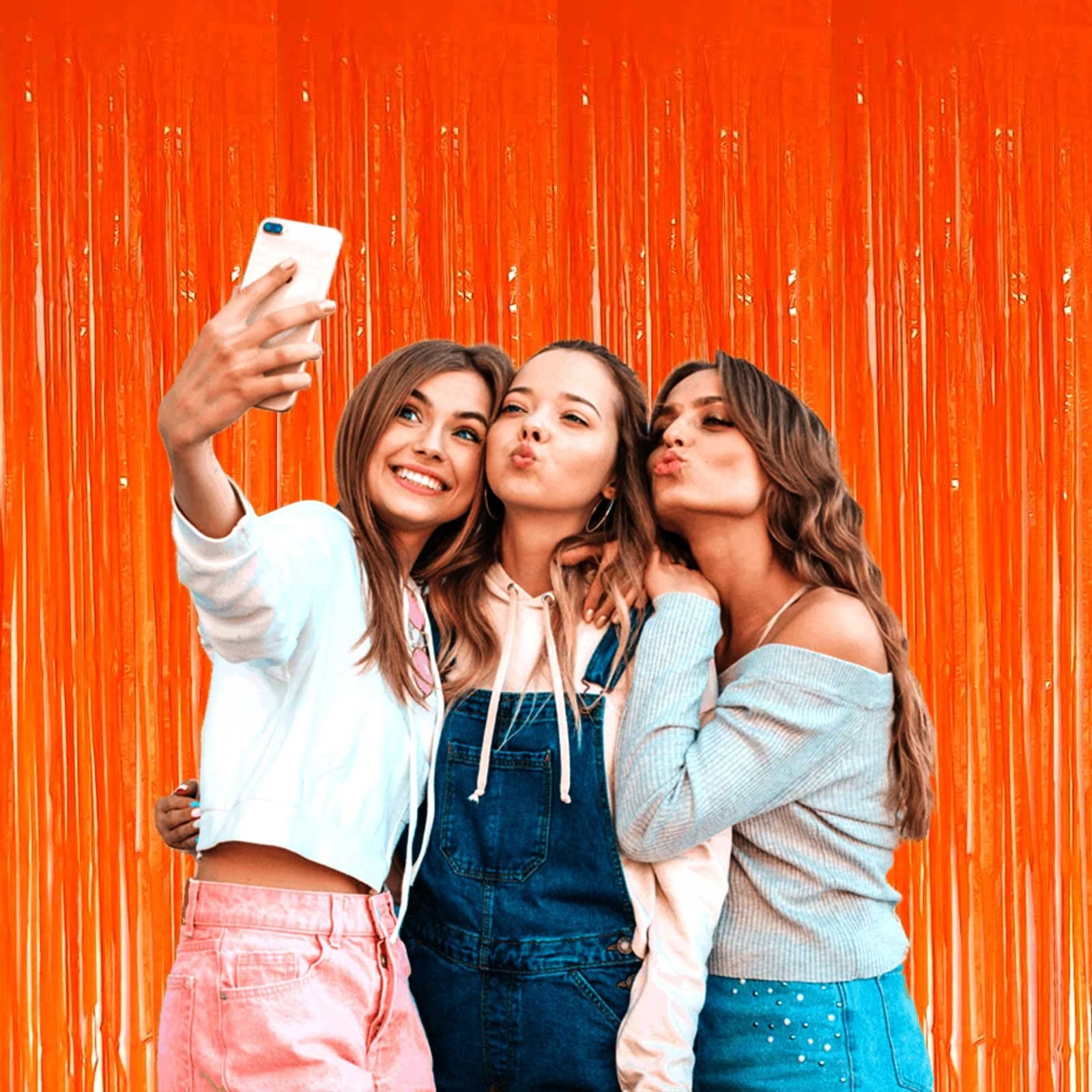 4 PCS Orange Foil Fringe Curtain Backdrop 3.3×9.8 FT Metallic Tinsel