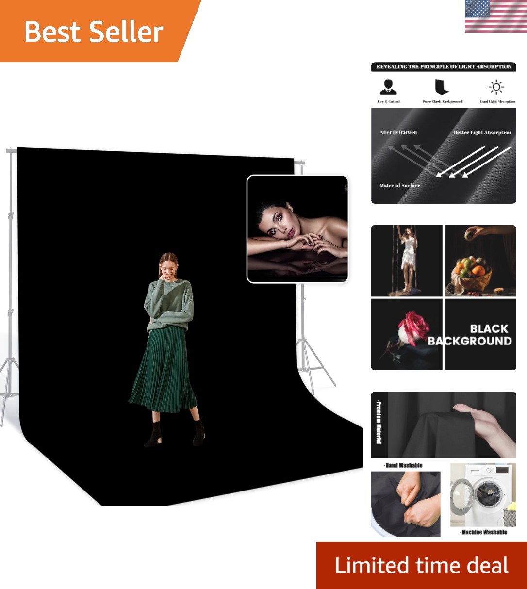 Versatile 10 x 20 Ft Black Backdrop Screen – Ideal for Photoshoots & Streaming