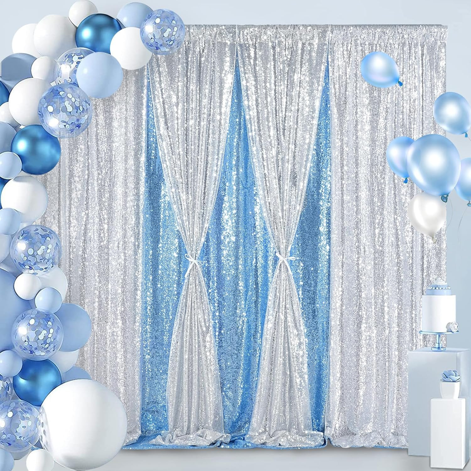 Silver Sequin Backdrop 7Ft X 7Ft Glitter Photo Booth Backdrop Curtains for Weddi