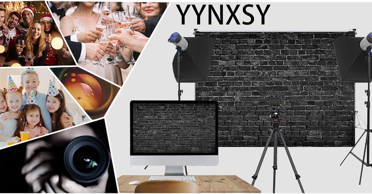 7X5FT Lightweight Black Brick Wall Background – Perfect for Events & Studios
