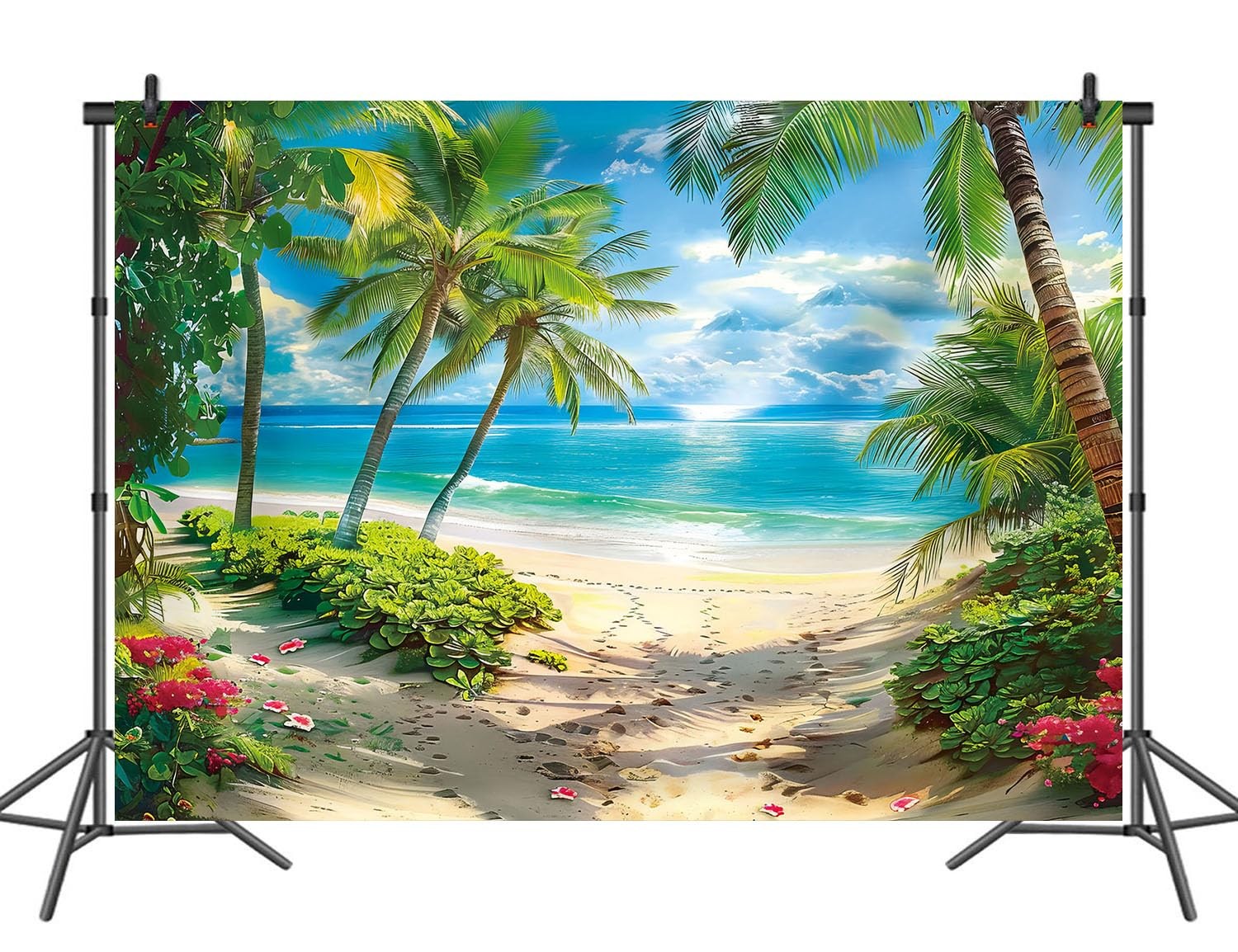 Summer Tropical Beach Backdrop Seaside Sand Palm Trees Hawaii 7×5 Ft Prop
