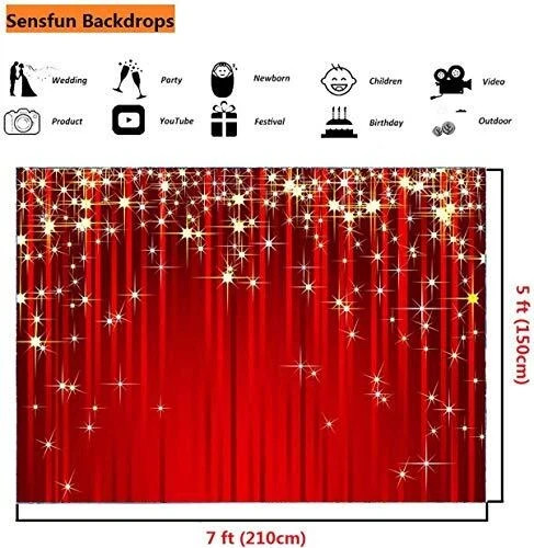 7x5ft Gold Starry Red Photography Backdrop Glitter Golden Star Stripes Backgr…