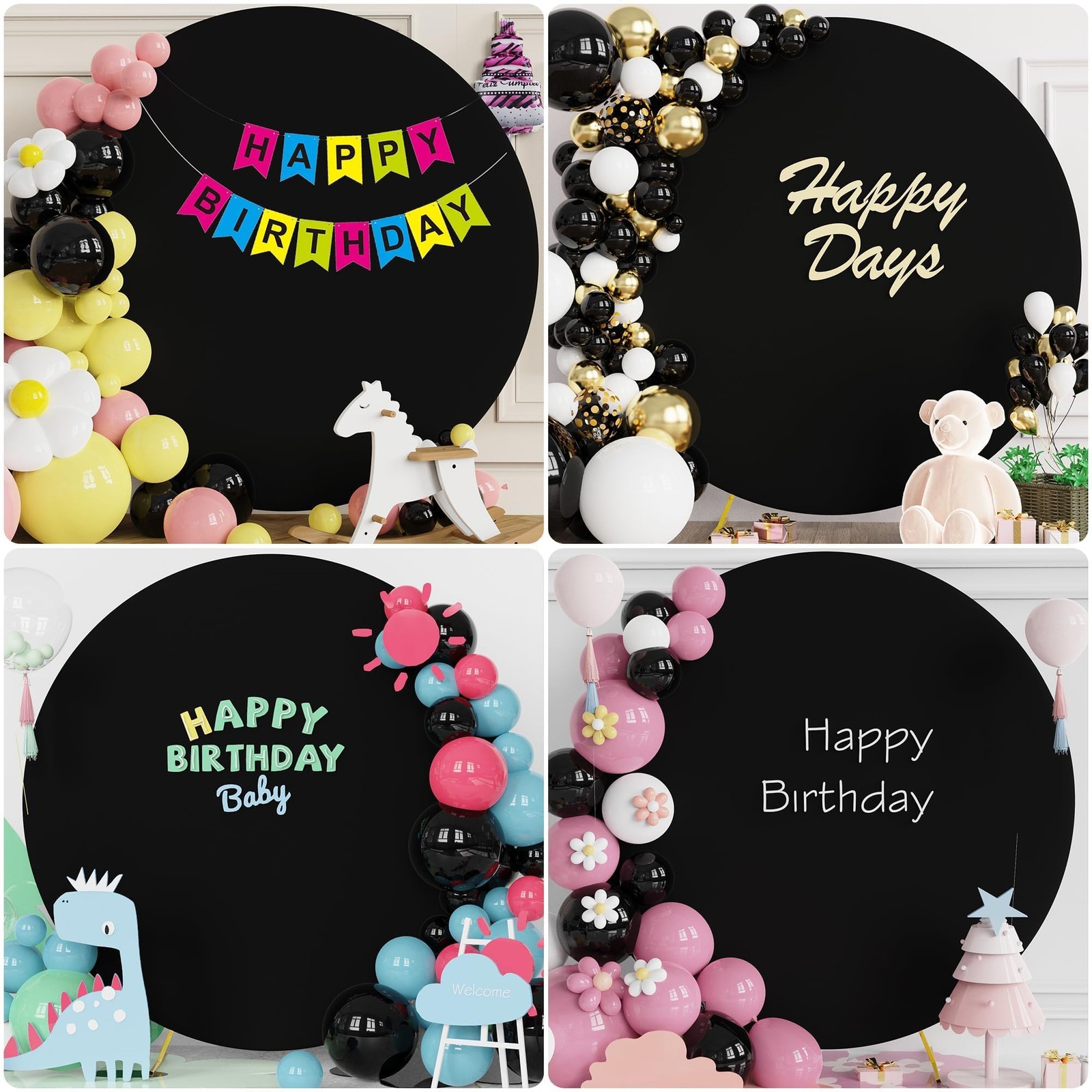 7.2FT Round Backdrop Cover Black Round Arch Covers with Buckles Polyster Circ…