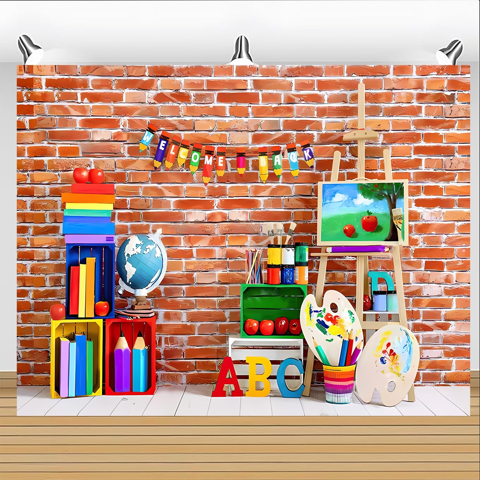 7×5 ft Photography Background Welcome Back to School Brick Wall ABC Kids