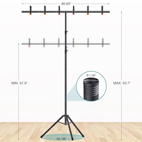 T-Shape Backdrop Stand 8×7.2FT, Height and Width Adjustable Background 8×7.2ft