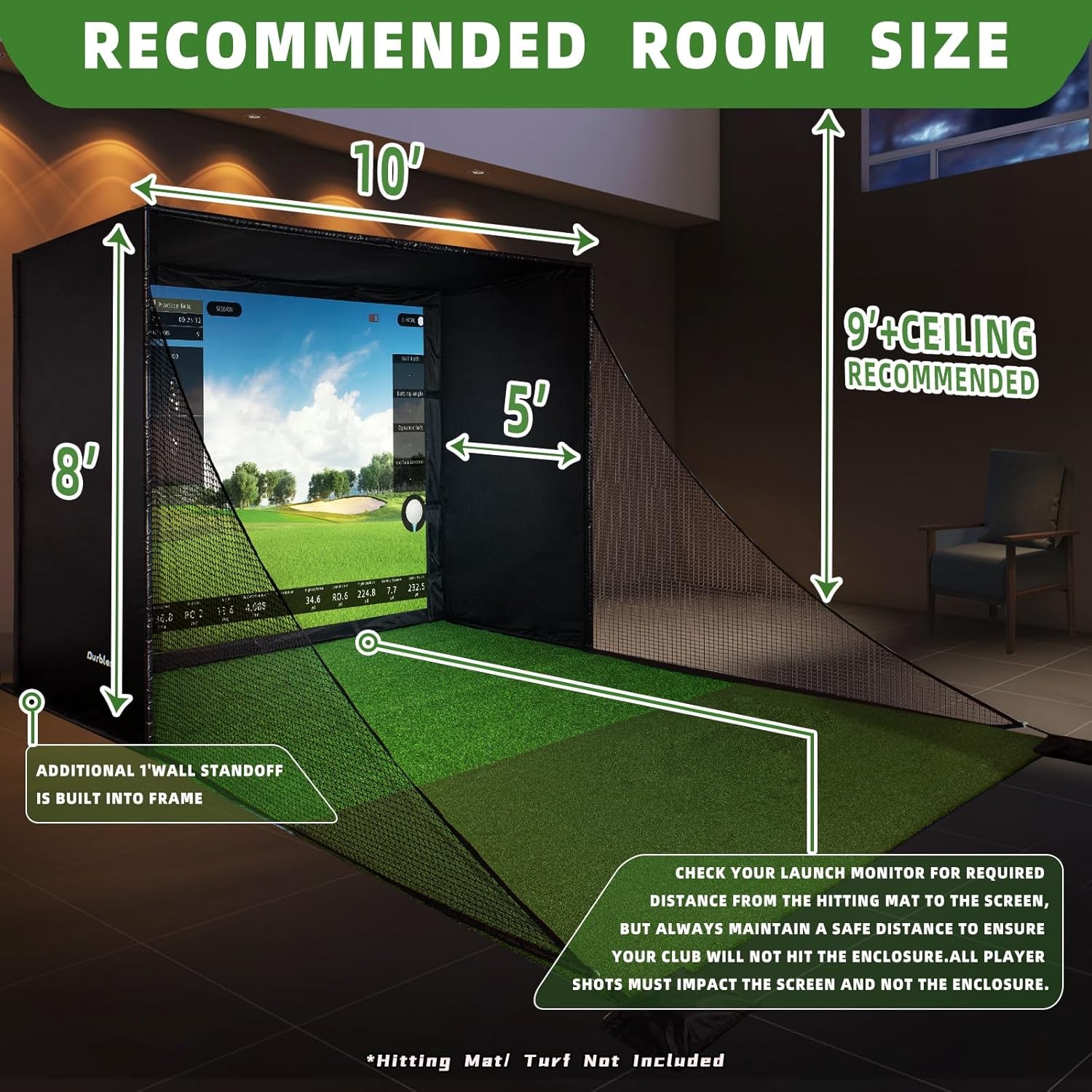 Indoor Golf Simulator Cage with Heavy Duty Triple-Layer Impact Screen for Home
