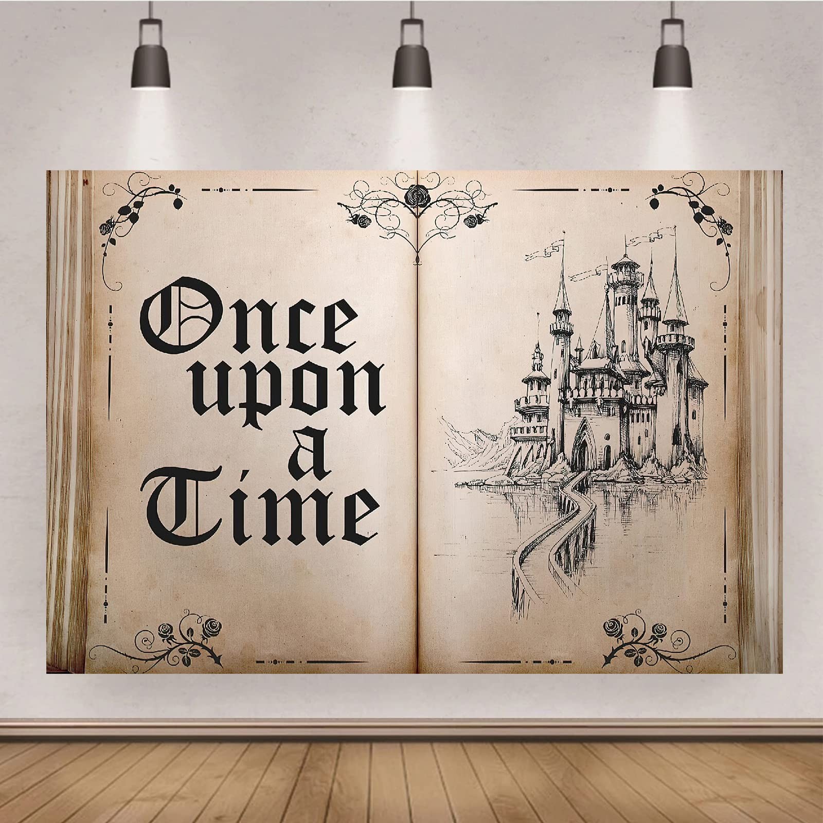 Fairy Tale Books Backdrop Once Upon a Time Backdrops Ancient 7×5 FT, brown