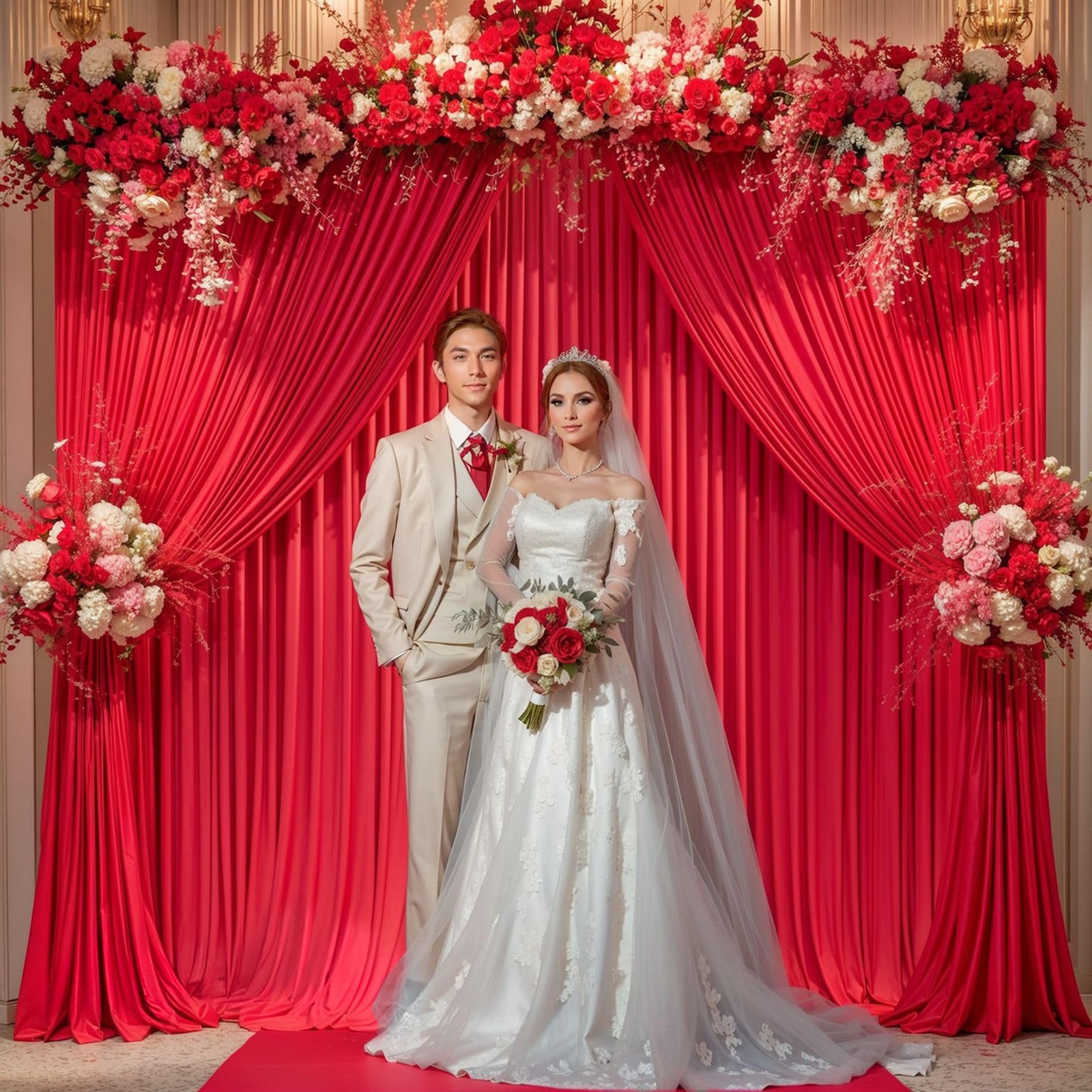 2 PCS 8×10 FT Red Backdrop Curtains NoWrinkle Polyester Photo Drapes