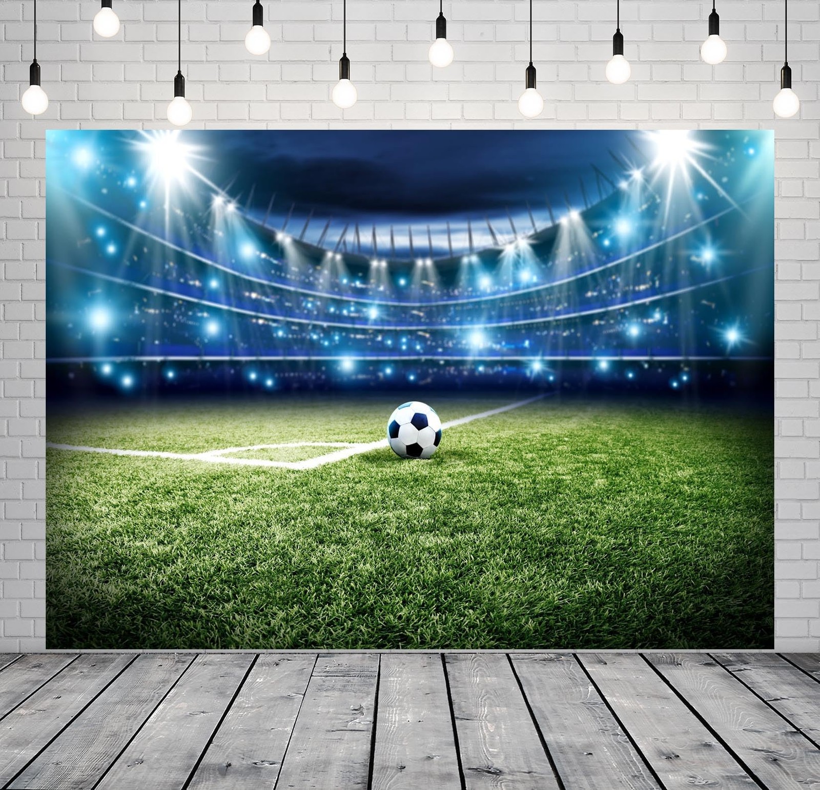 5x3ft Fabric Football Backdrop Soccer Pitch Sports Stadium Auditorium Spotlig…