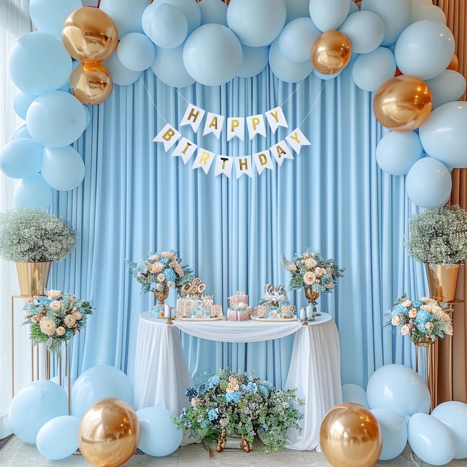 Baby Blue Backdrop Curtain 8×10 Ft 2 Panels Wrinkle Free Photo Drapes Decor