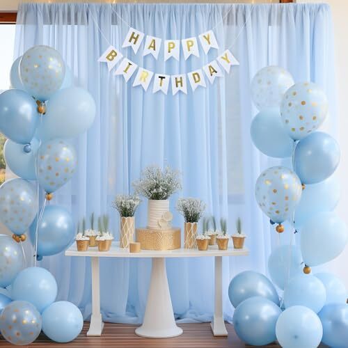 10×10 Blue Tulle Backdrop Curtains for Parties Sheer Backdrop Curtain Wedding…