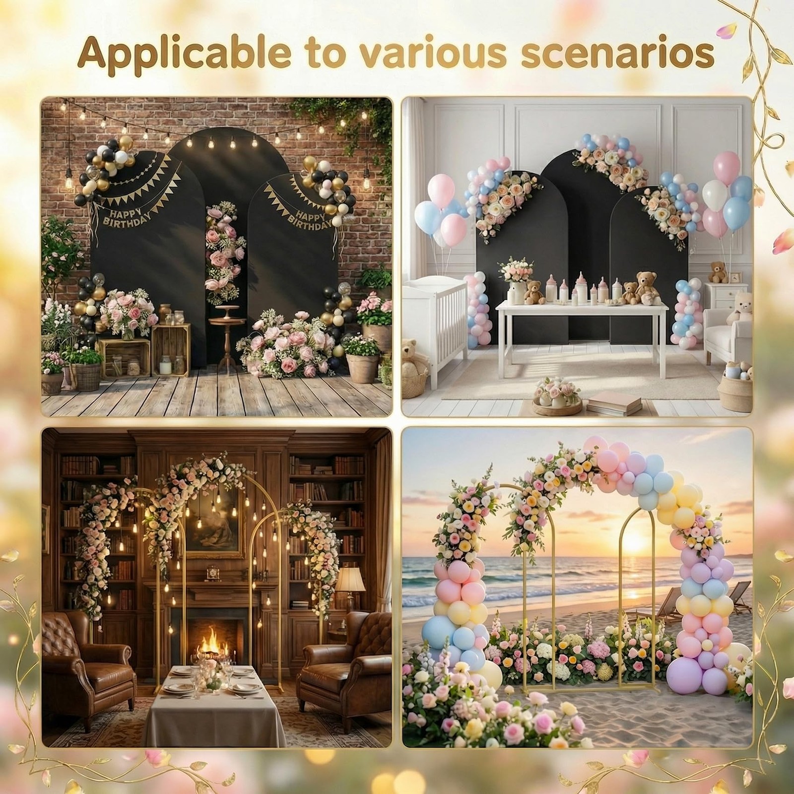 Set of 3 Metal Arch Backdrop Stand with Cover Set, (8FT, 7.2FT, 6.6FT Wedding…