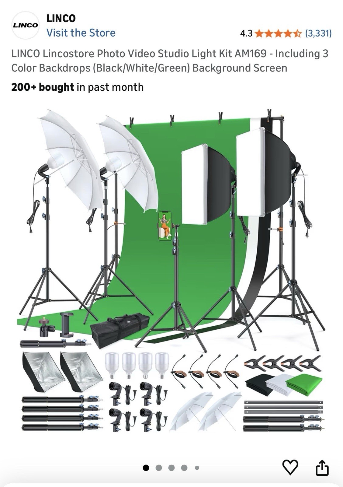 Linco Pheno Studio Lighting Softbox Umbrella Photography Backdrop Stand Kit
