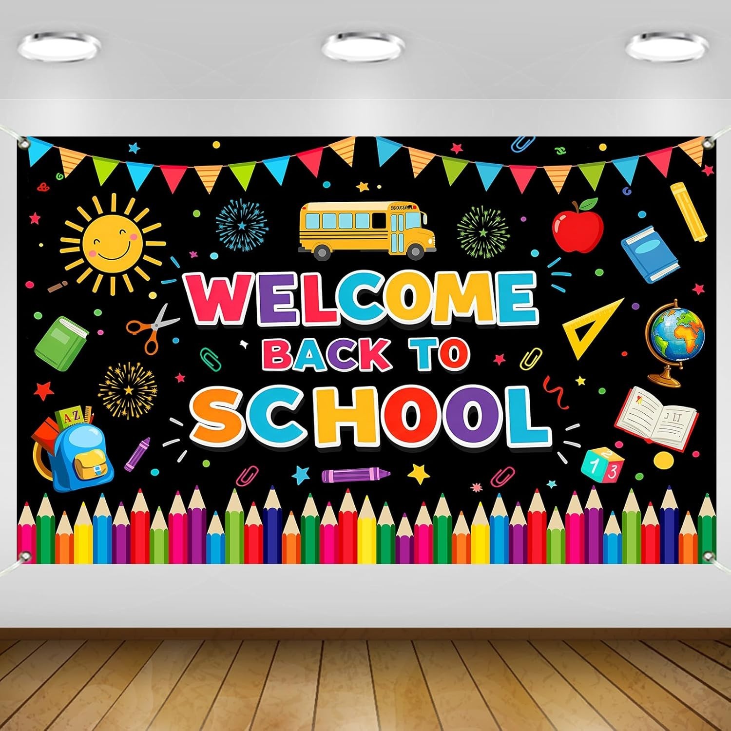 Colorful 5.9×3.6ft Back to School Banner Backdrop – Perfect for Celebrations